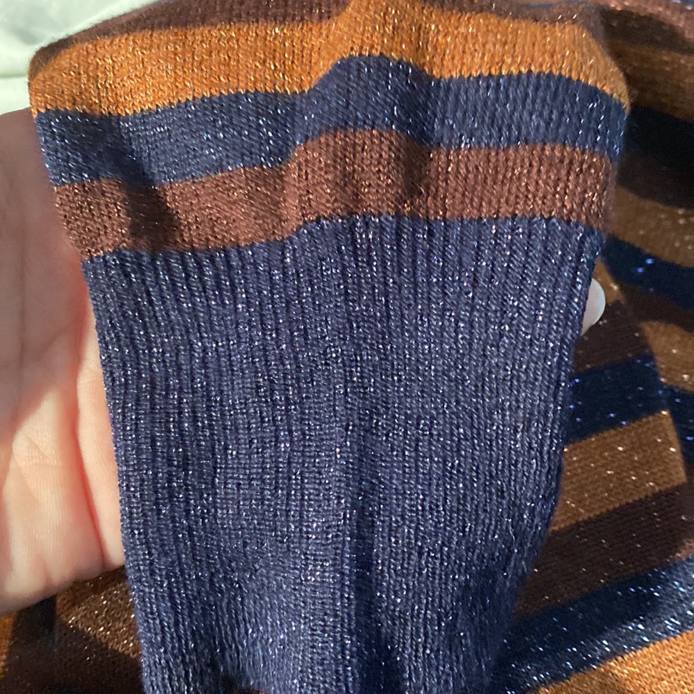 ❌SOLD❌Gray Blush Parisian Stories Boutique Metallic Striped Sweater💙🧡🖤 - Picture 5 of 8